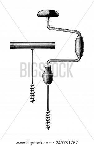 Vintage Drill Hand Drawing Clip Art Isolated On White Background