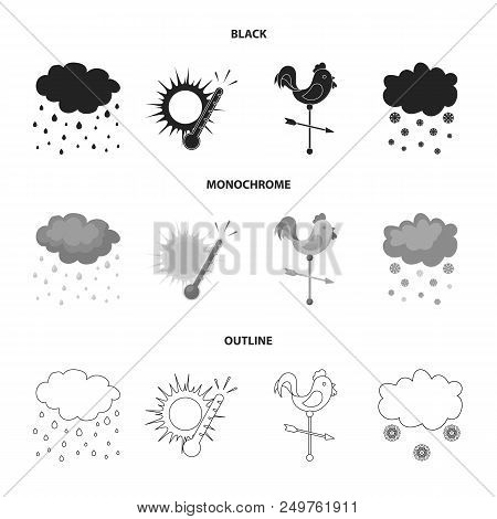 Rain, Snow, Heat, Weathervane. The Weather Set Collection Icons In Black, Monochrome, Outline Style 