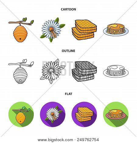 A Hive On A Branch, A Bee On A Flower, A Honeycomb With Honey, A Honey Cake.apiary Set Collection Ic