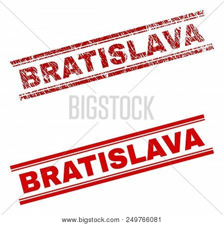 Bratislava Stamp Seal Watermark With Distress And Clean Styles. Red Vector Rubber Print Of Bratislav