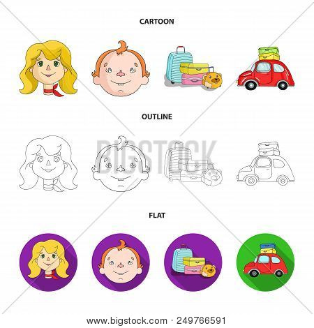 Camping, Woman, Boy, Bag .family Holiday Set Collection Icons In Cartoon, Outline, Flat Style Vector
