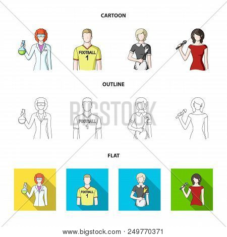 Woman Chemist, Football Player, Hotel Maid, Singer, Presenter.profession Set Collection Icons In Car