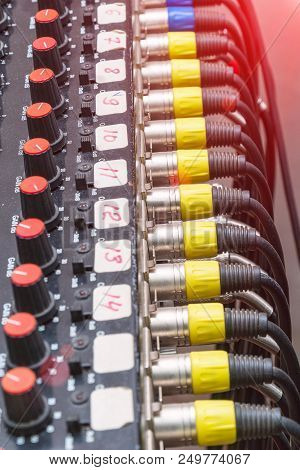 Audio Cables And Connectors In Studio Equipment. Selective Focus