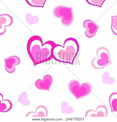Beautiful Pink Hearts On A White Background. Seamless Pattern. You Can Apply This Pattern To Fabrics