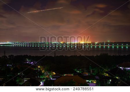 Night Skies And Plane On Sky Bali, Indonesia