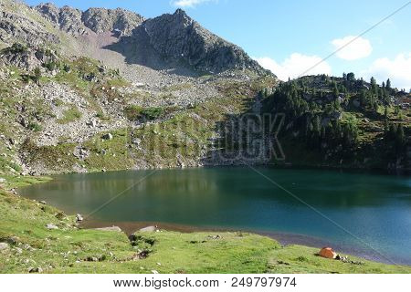 Stellune Lake. Lagorai Mountain Range In The Eastern Alps In Trentino, Italy