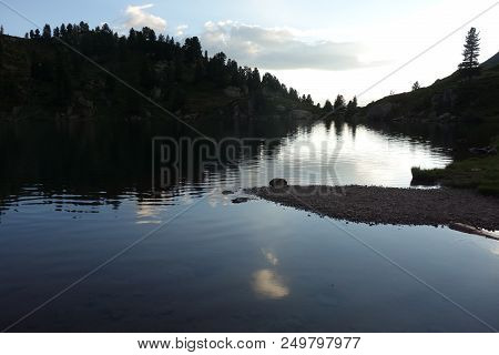 Stellune Lake. Lagorai Mountain Range In The Eastern Alps In Trentino, Italy