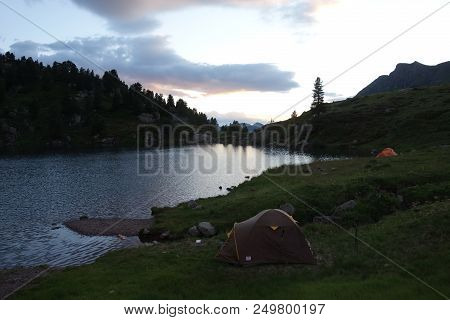 Stellune Lake. Lagorai Mountain Range In The Eastern Alps In Trentino, Italy
