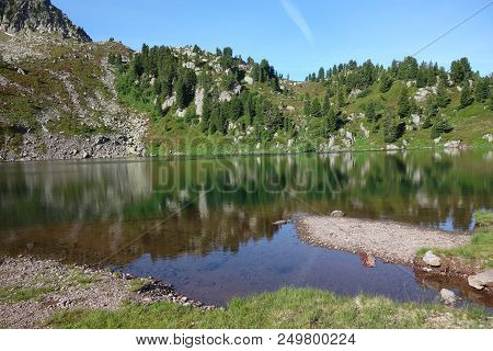 Stellune Lake. Lagorai Mountain Range In The Eastern Alps In Trentino, Italy