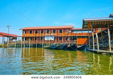Inpawkhon, Myanmar - February 18, 2018: The Facade Of Hand Weaving Workshop, Located In Stilt House 