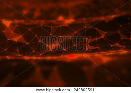 Abstract Background Of Lines And Dots, Low Poly Mesh. Concept Cloud Internet Connections Technology 