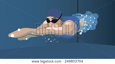 Swimmers In Competition, Swim, Sport, Vector. Summer, Water, Sea. Eps