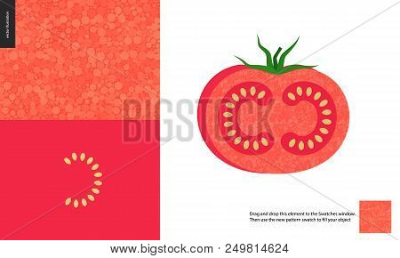 Food Patterns, Summer - Vegetable Fruit, Tomato Texture, Small Half Of Tomato Image By The Side - Tw