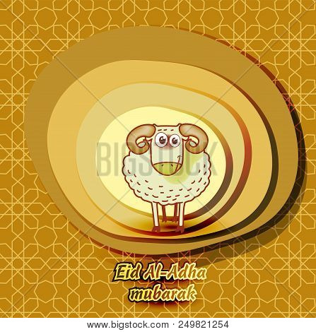 Eid Al-adha Muslim Holy Sacrifice Festival Cartoon Style Vector Illustration With Arabic Pattern