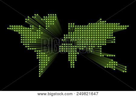 Modern Dotted World Map. Green Futuristic Technology Design On Dark Background. Vector Illustratuon.