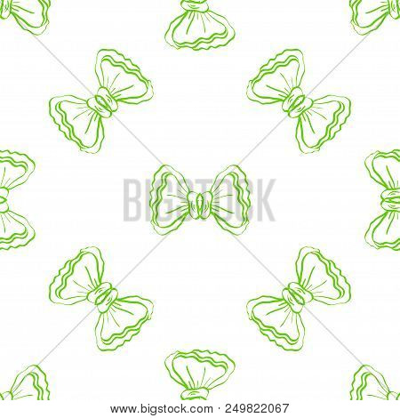 Seamless Pattern With Hand Drawn Green Bows. Abstract Background. Can Be Used For Textile And Coth D