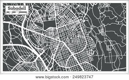 Sabadell Spain City Map in Retro Style. Outline Map. 