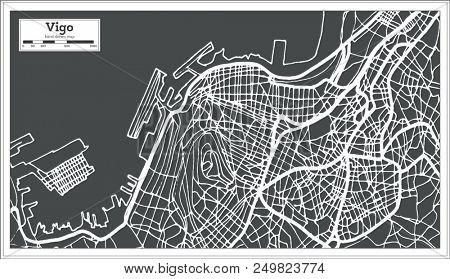 Vigo Spain City Map in Retro Style. Outline Map. 
