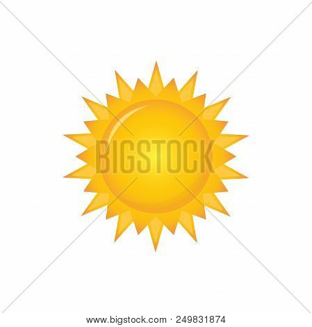 Sun Vector Icon, Simple Design Yellow Color Isolated White Background