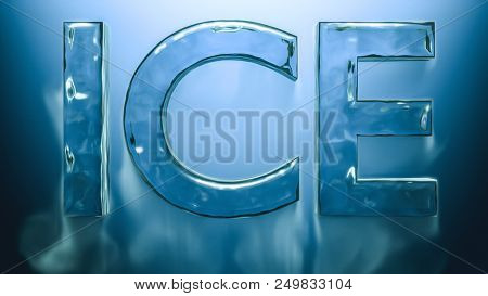 ice cold word ice with falling smoke 3d rendering