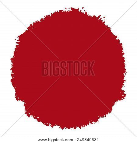 Big Red Grunge Circle Isolated On A White Background. Artistic Round Distressed Japaneese Design Ele