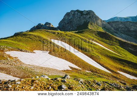 Magical summer day in the Durmitor National park. Location place Sedlena Greda, village Zabljak, Montenegro, Balkans, Europe. Scenic image of popular travel destination. Discover the beauty of earth.