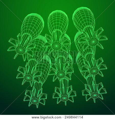 Missile, Nuclear Bomb Or Mortar Mine Wireframe Low Poly Mesh Vector Illustration