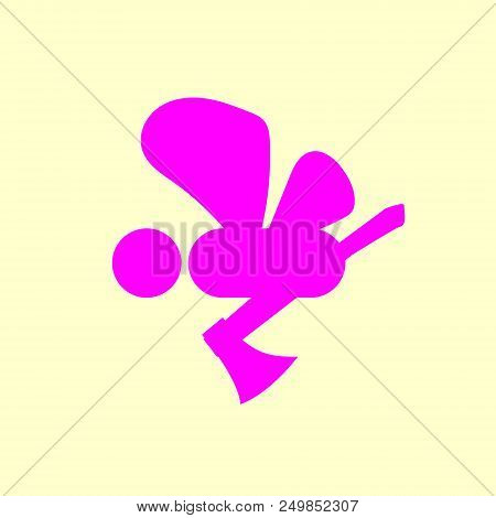 Silhouette Cute Girl Fairie With The Axe. Woman Look Vector, As There S An Illustration With Wings.