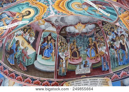 Rila, Bulgaria - October 27, 2017: Wall Painting At The Church Of Rila Monastery, Bulgaria