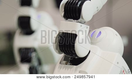 High Technology Future And Science Concept. Smart Humanoid Robots Dancing. Dancing Robots. Future Te