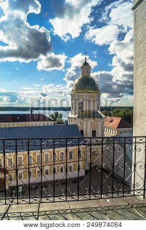 View From The Bell Tower Towards The Gate Church Of The St. Apostles Peter And Paul In The Nilov Mon