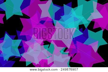 Multi Colored Translucent Stars On A Dark Background. Red Tones. 3d Illustration
