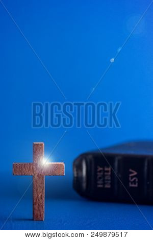 Simple Wooden Cross And The Holy Bible