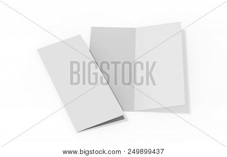 Half Fold Brochure Mock Up On Isolated White Background, 3d Illustration