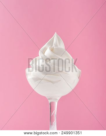 Soft Serve Ice Cream Isolated With Colored Background, Copy Space(text Space), Blank For Text, Vanil