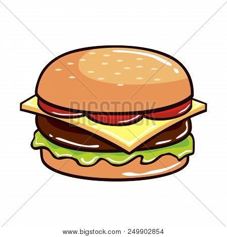 Cheese Burger Vector Illustration Isolated On White Background
