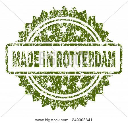 Made In Rotterdam Stamp Seal Watermark With Rubber Print Style. Green Vector Rubber Print Of Made In