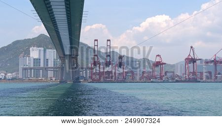 Stonecutter bridge, Hong Kong, 02 May 2018:- Stonecutter bridge and Kwai Tsing Container Terminals