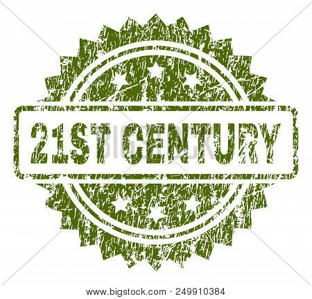 21st Century Stamp Seal Watermark With Rubber Print Style. Green Vector Rubber Print Of 21st Century