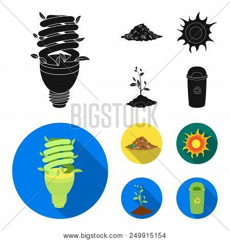 An Ecological Lamp, The Sun, A Garbage Dump, A Sprout From The Earth.bio And Ecology Set Collection 