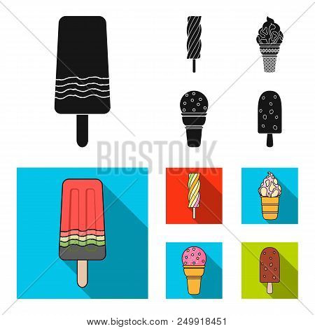Ice Cream On A Stick, In A Waffle Cone And Other Species. Ice Cream Set Collection Icons In Black, F