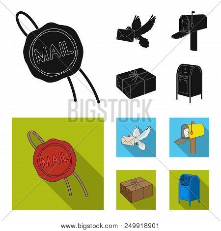Wax Seal, Postal Pigeon With Envelope, Mail Box And Parcel.mail And Postman Set Collection Icons In 