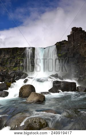 Oxarafoss Waterfall In Thingvellier National Park Iceland