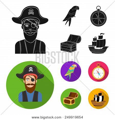 Pirate, Bandit, Hat, Bandage .pirates Set Collection Icons In Black, Flat Style Vector Symbol Stock 