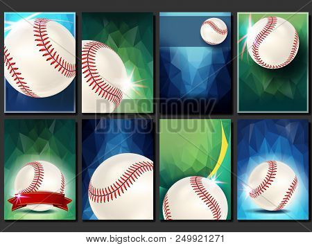 Baseball Poster Set Vector. Empty Template For Design. Promotion. Base. Baseball Ball. Modern Tourna