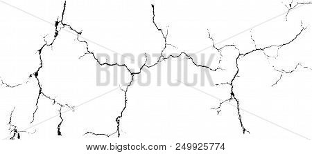 Vector Group Of Black Branch Grunge Cracks Isolated On White Background
