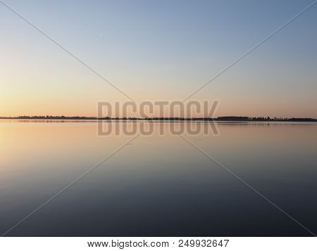 Beauty Scenery Of Sun Set Over Artificial European Goczalkowice Reservoir And Coastline Near Pszczyn