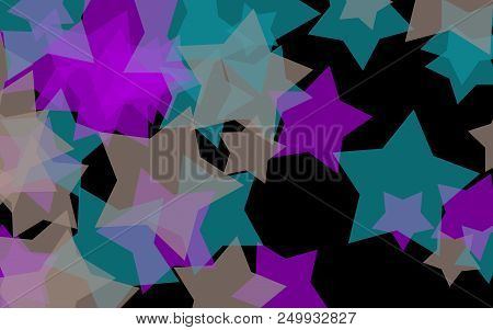 Multi Colored Translucent Stars On A Dark Background. Red Tones. 3d Illustration