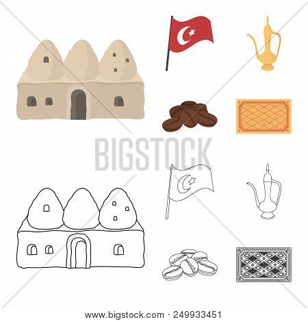 House Hive, National Flag, Coffee Pot Copper, Grains Coffee.turkey Set Collection Icons In Cartoon, 
