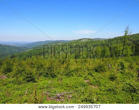 Attractive Salmopol Pass Near Kotarz Mount In Silesian Beskids Mountains Range Landscapes Above Euro